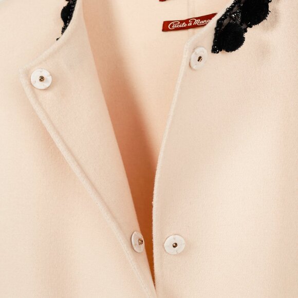 Max Mara Studio Beige Wool Embellished-Neck Coat - Picture 7 of 11